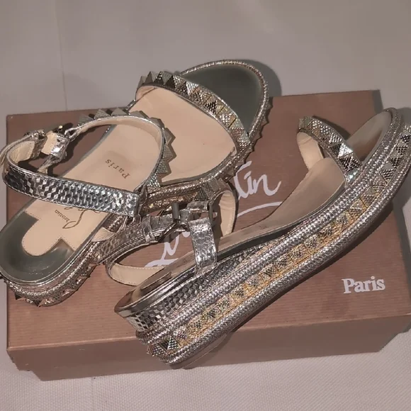 Christian Louboutin Madmonica Spiked Metallic Leather Sandals - Size 37 - Picture 11 of 15